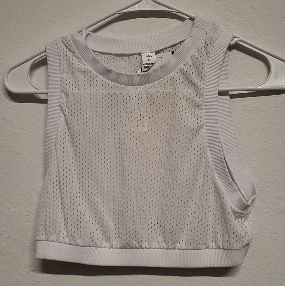 Alo Yoga White Mesh Sleeveless Crop Tank Top Size M